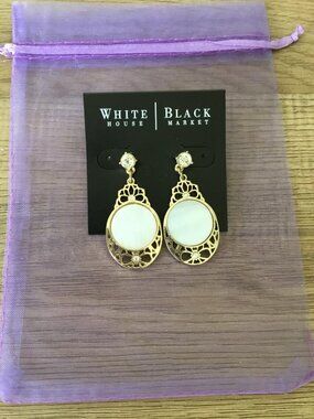 White House Black Market White Mother of Pearl Drop Earrings with Bling Stud NWT